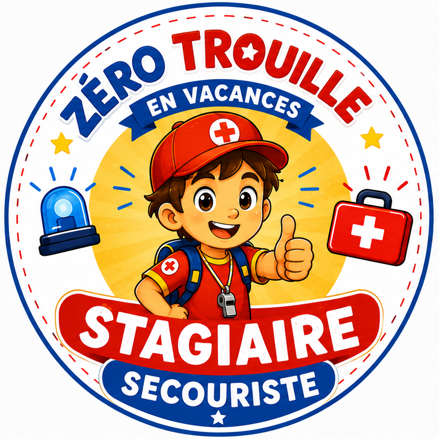 Badge rond Zéro Trouille en vacances : stagiaire secouriste.